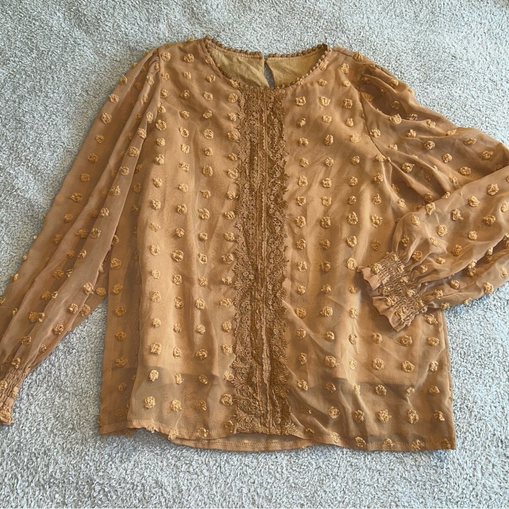 Chic Tan Blouse with Textured Accents